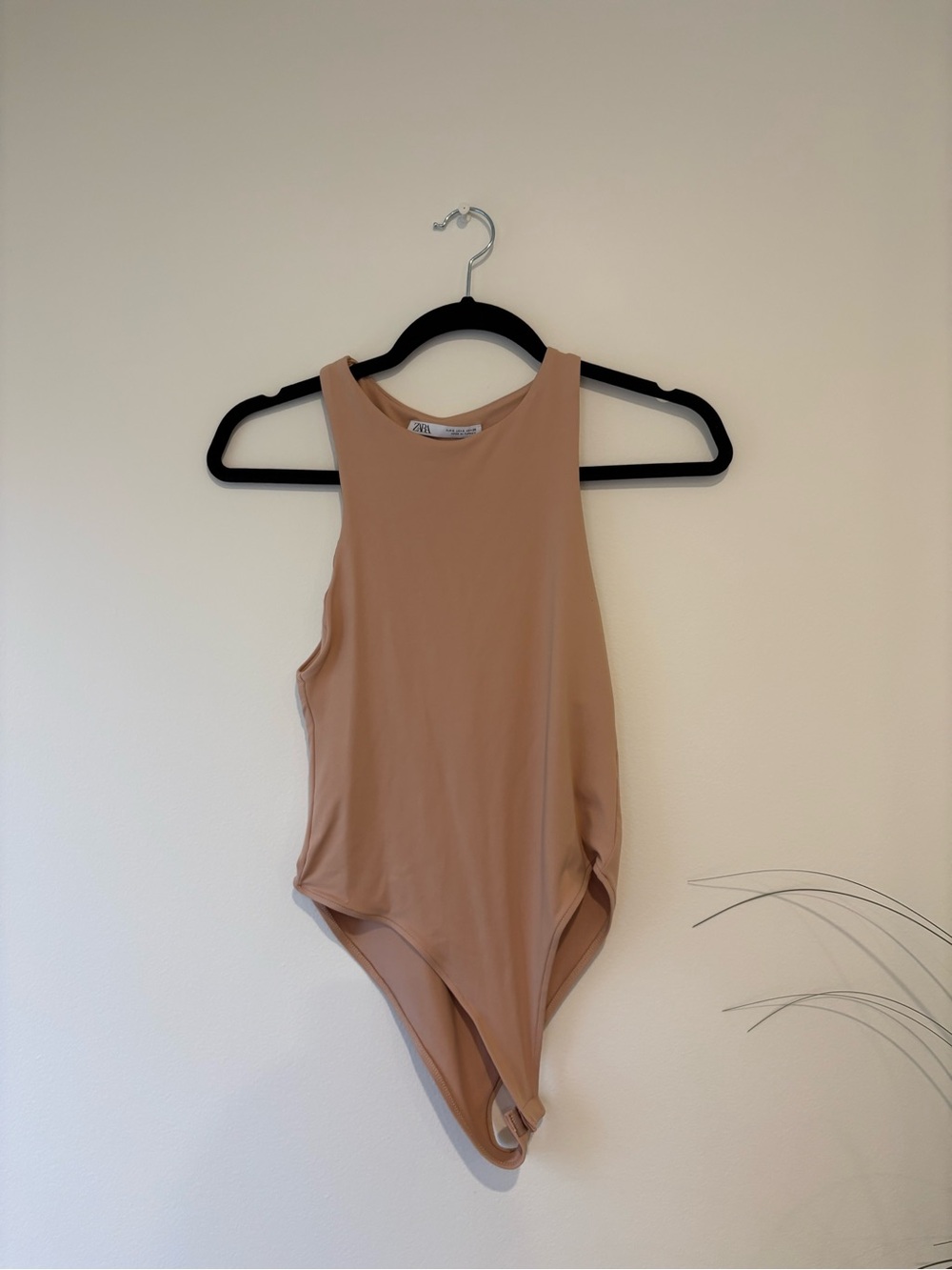 Zara Beige High-Neck Sleeveless Bodysuit